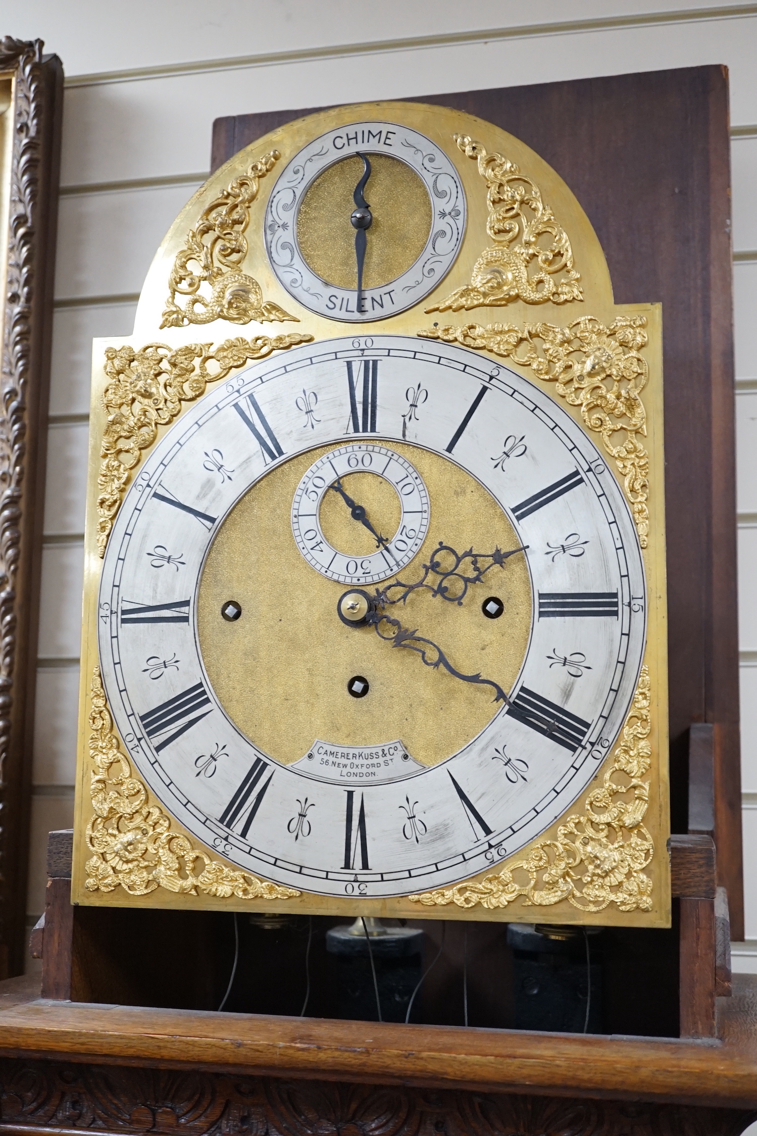 A late Victorian Camerer Cuss & Co carved oak chiming longcase clock, height 237cm *Please note the sale commences at 9am.